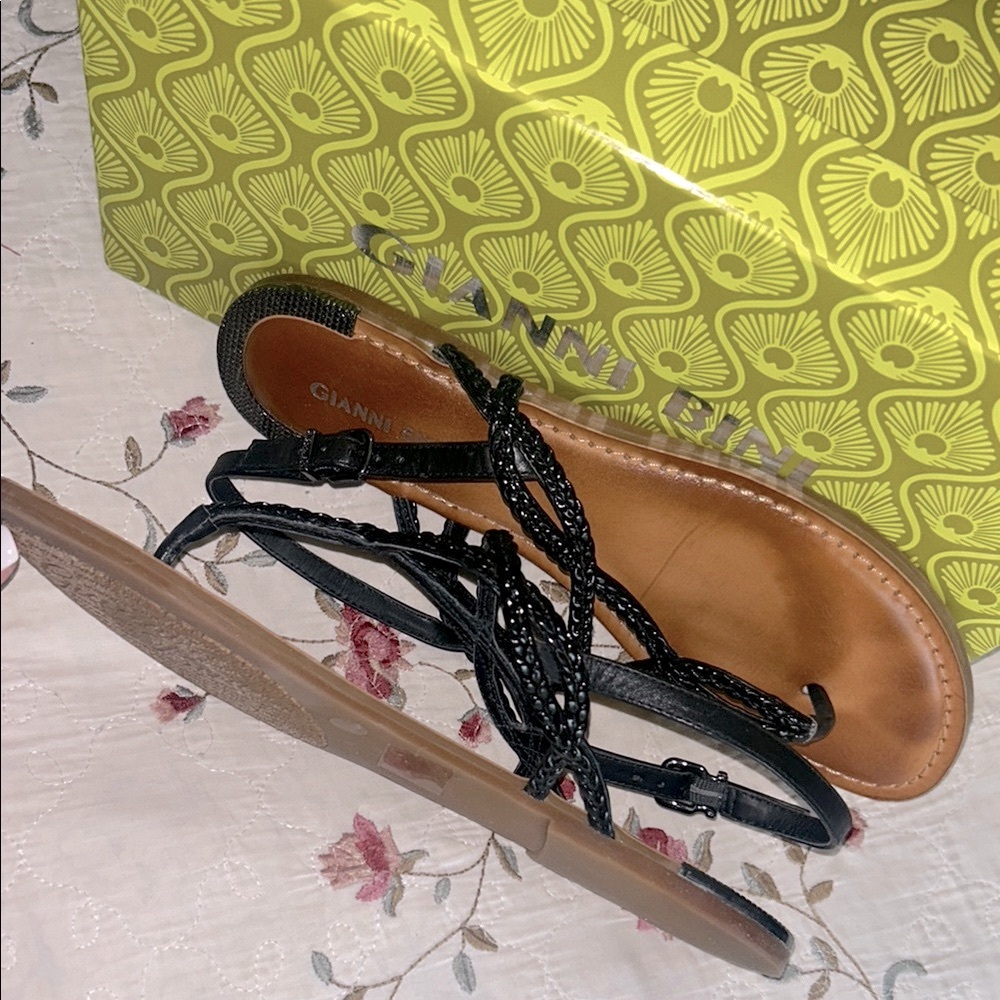 GIANNI BINI Black LEATHER Sandals🖤VERY GOOD CONDITION! Style: AMALYA Size 9 - Picture 6 of 8